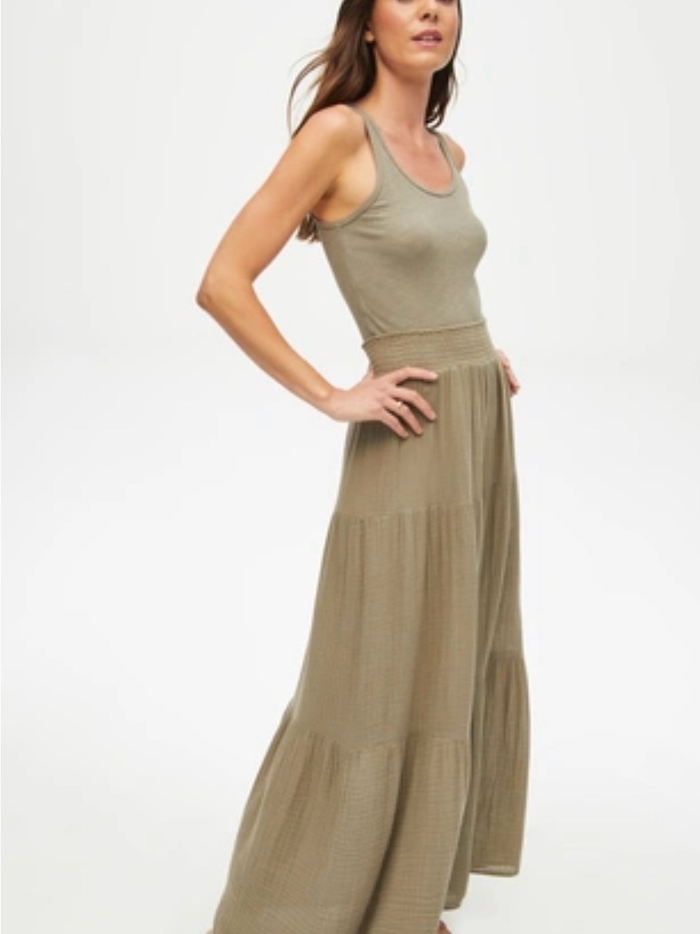 Michael Stars Sandy Gauze Tiered Maxi Skirt Skirt Size L Taupe